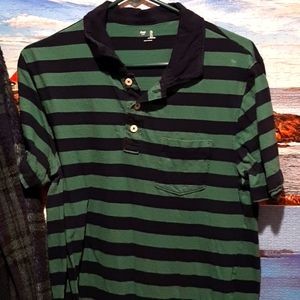 Gap Mens Black and Green Striped Polo